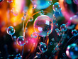 Abstract macro background features vibrant soap bubbles.