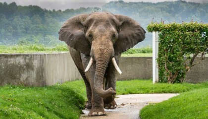 Wall Mural - close up of a elephant, Elephant coming out of the walls. Wallpapers for walls. 3D rendering.