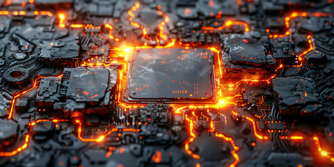 high-tech circuit board on a cracked background
