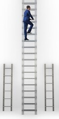 Wall Mural - Businessman climbing career ladder in business success concept