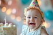A happy one-year-old baby. Happy birthday