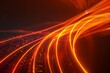 Glowing orange neon curved line on dark background, futuristic light trail illustration