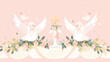 First communion items card with doves flat cartoon