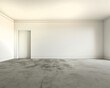 Empty room with white walls and concrete floor.