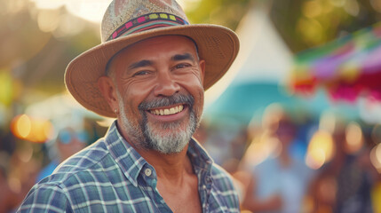 Happy mature man outdoors with copy space