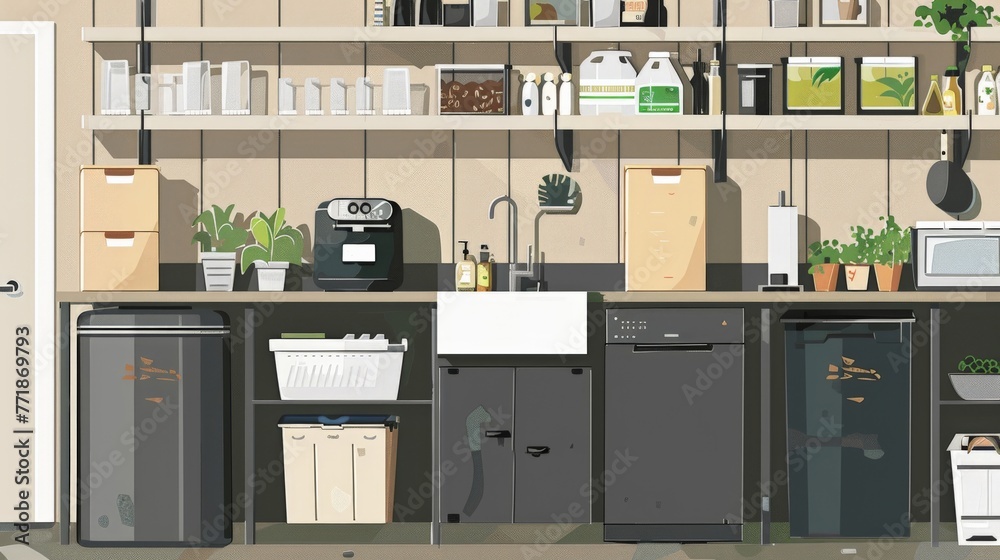 An image showcasing a modern, zero-waste kitchen setup with bulk bins ...