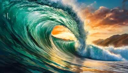 Wall Mural - Majestic breaking crashing ocean wave