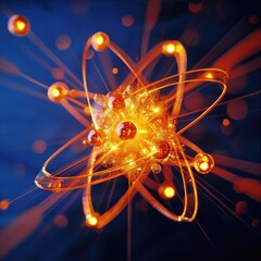 Wall Mural - atomic dance: subatomic realm, electrons, neutrons, and protons orbit a fixed nucleus in a model emp