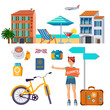 set of icons for summer european travel