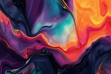 Fototapete - Fluid shapes in abstract artwork with bold color contrasts, Abstract artwork featuring fluid shapes and bold color contrasts.