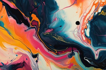 Fototapete - Fluid shapes in abstract artwork with bold color contrasts, Abstract artwork featuring fluid shapes and bold color contrasts.