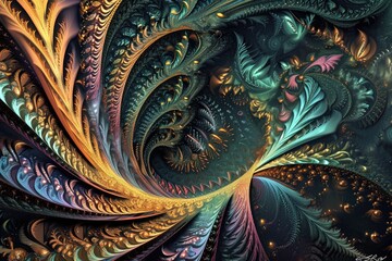 Leinwandbilder - Intricate fractal patterns in abstract digital art, Abstract digital art showcasing intricate fractal patterns.