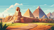 Pyramids And Sphinx Flat Bright Color Simplified Ve