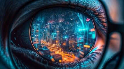 Poster - Hologram view of the city at night.