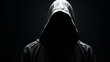 Simple portrait of a mysterious hooded figure, minimalist, monochrome, high contrast
