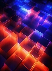 Wall Mural - A glowing cube pattern with a blue and red light. Generative AI.