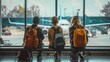 family travel trip, Family waiting in airport terminal, Generative AI