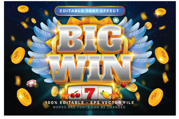 Sticker - big win 3d text effect and editable text effect with slot machine illustration and light background	