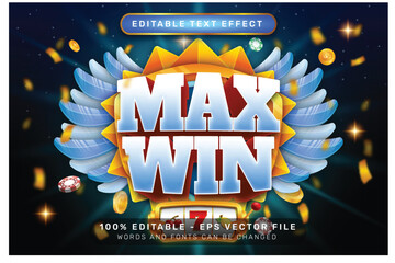 Sticker - max win 3d text effect and editable text effect with slot machine illustration and light background	