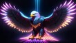 Neon Eagle with Ethereal Glowing Wings Spanning the Digital Horizon