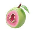 Guava icon, 3D render clay style, studio short, colorful , isolated on pure white background 