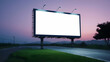 Blank white large horizontal billboard at twilight for advertising placement.