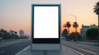 Portrait billboard white blank for outdoor advertising on urban at sunset