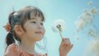 Little girl with dandelion flower feel free nature meadow sunlight