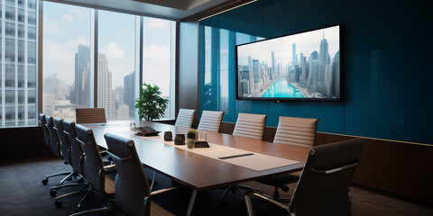 **: A well-lit conference room in an office setting, with comfortable chairs around a polished table, a presentation screen on one wall, and a quiet ambiance ideal for productive discussions.