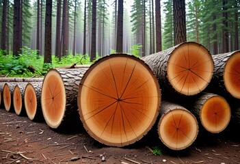 A tree trunk, cut down and logged, symbolizing environmental destruction caused by the forestry industry