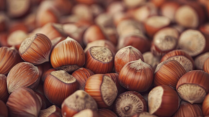 Wall Mural - Close-up of fresh in-shell hazelnuts
