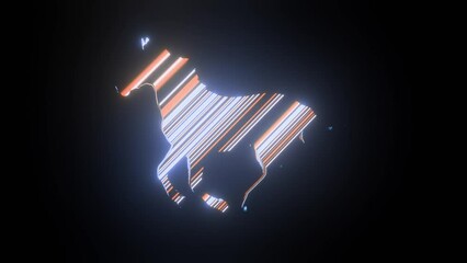 Wall Mural - 4k video animation of beautiful line texture or pattern formation on the horse body shape, isolated 