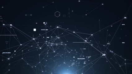 Aufkleber - Technology digital cyberspace, data network connection. Futuristic sci-fi with hud ui system interface spinning 4K motion background.
