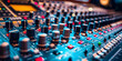 Sound recording studio mixer desk, Audio mixer console and sound mixing with buttons and sliders , Sound mixer Professional audio mixing console with lights buttons faders and sliders  