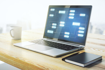 Aufkleber - Modern computer screen with abstract creative coding sketch, artificial intelligence and neural networks concept. 3D Rendering