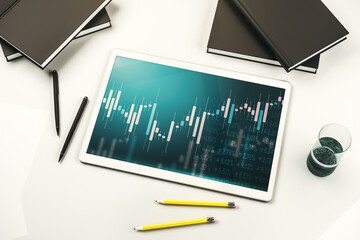Poster - Top view of abstract creative financial diagram on modern digital tablet display, banking and accounting concept. 3D Rendering