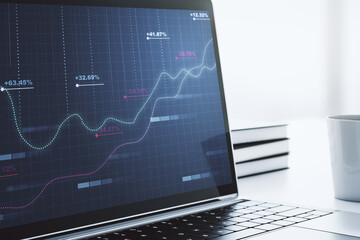 Poster - Computer monitor with abstract creative analytics data spreadsheet, analytics and analysis concept. 3D Rendering