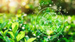 Bioeconomy Circular Green Economy Model Crystal earth on the green leaves Environment Icons On A Shape Over A Seamless Pattern society and environment. Sustainable development economy model BCG model 
