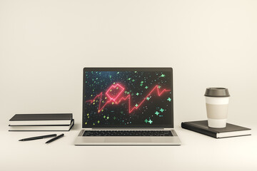 Poster - Creative abstract heart rate sketch on modern laptop monitor, Medicine and healthcare concept. 3D Rendering