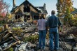 A guy and his spouse are examining their burnt property. Generative Ai