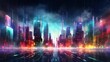 Futuristic cityscape with neon lights and rain - A vibrant futuristic cityscape alive with neon lights, reflective streets, and a sense of high-energy urban life