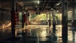 Moody Reflections in Abandoned Industrial Warehouse Filled with Water and Decay