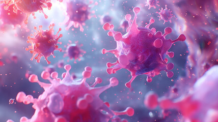 Wall Mural - A bunch of pink viruses are floating in the air