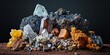 Cluster of rare minerals extracted from an earth mine, Generative AI 