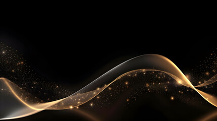 Wall Mural - Abstract black luxury background with gold lines curved wavy sparkle