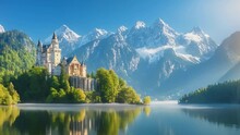 Fairytale Castle Reflected In A Calm Lake, Generative AI
