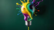 © artmozai - creative inspiration concept with liquid paint merging into a colorful lightbulb
