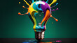 © artmozai - creative inspiration concept with liquid paint merging into a colorful lightbulb