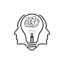 This Image Is A Psychology Related Logo That Depicts Two Heads Facing Opposite Directions With A Lightbulb Shape In The Middle In Simple Line Style In Black Color On A White Background