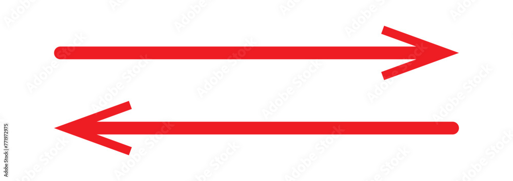 Positional Arrows Horizontal long straight arrow signs. Red pointer, direction, position ...